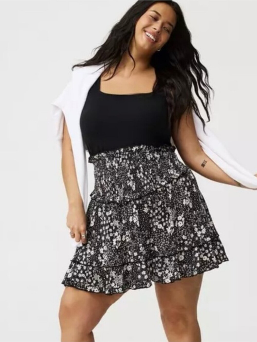 Torrid Black Floral Smocked Tiered Mini Skirt NWT 3X